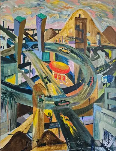 Gasolinera abandonada, de Víctor Collcardenas; Acrílico, Óleo en Lienzo, 116 × 89 cm.